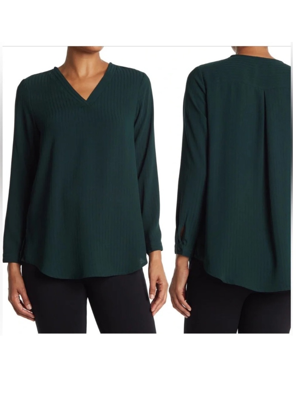 Sz S Adrianna Papell Dark forest green V-Neck Long Sleeve Blouse
